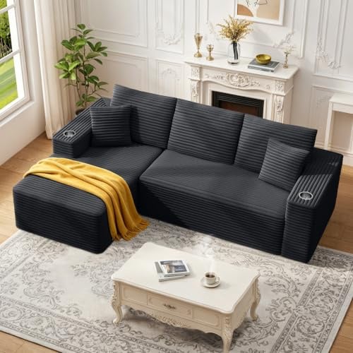 Scisola Sofa Modular sofás Comprimidos al vacío, Sofa Cama Chaise Longue 102 inch/261cm Sofá de Suelo Modular sin Estructura con Función de Dormir, Sofá para Salón o Apartamento, Negro