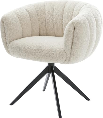 DELIFE Esszimmerstuhl Jada-Flex Kreuzgestell breit Schwarz Teddystoff Beige 360° drehbar Wippfunktion Taschenfederkern