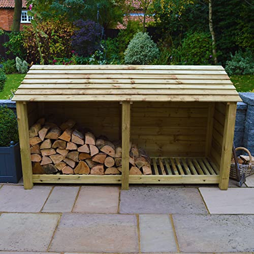 Rutland County Garden Furniture Normanton 4ft Tall Log Store/Garden Storage Heavy Duty Pressure Treated Timber With Forward Sloping Roof (Solid Log Store Only, Light Green)