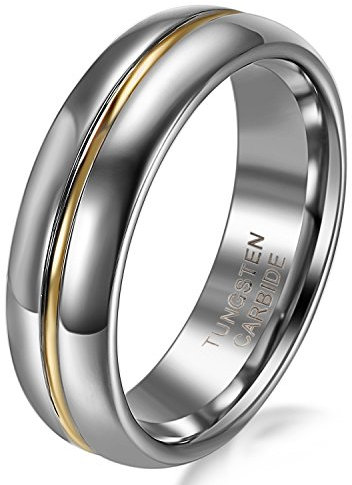 JewelryWe Schmuck 6mm Breite Wolframcarbid Damen-Ring Gold Rille in der Mitte Partnerringe Hochzeit Engagement Band Größe 49 bis 59