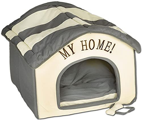 Wohnungs Hundehütte grau beige 60x60x50 cm Indoorhütte Die wunderschöne, plüschig-weiche Stoffhütte mit My Home- Stickerei ist EIN idealer Rückzugsort für kleine Hunde