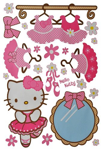 alles-meine.de GmbH 23 TLG. Set Wandtattoo XL/Fensterbild/Sticker groß - Hello Kitty Katze - Wandsticker selbstklebend Blumen Schleife rosa