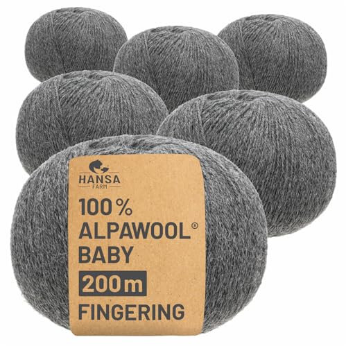 HANSA-FARM | 100% Baby Alpakawolle in 50+ Farben (kratzfrei) - 300g Set (6 x 50g) - weiche Alpaka Wolle zum Stricken & Häkeln in 6 Garnstärken by Hansa-Farm - Dunkelgrau (Grau)