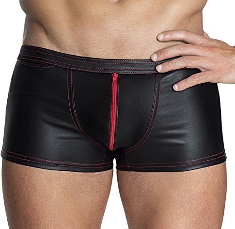 Noir Handmade Men Collection Schwarzer Herren Short aus Wetlook Material mit Reißverschluss und Tasche Männer Slip