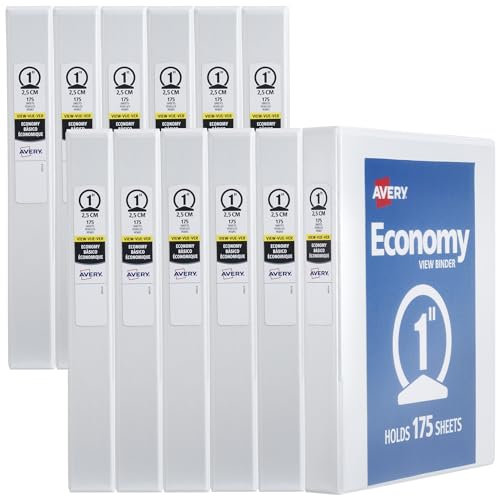 Avery Economy View Binder, with 1.5 inch Round Ring, Black, 5725) 12 unità 1 Inch bianco