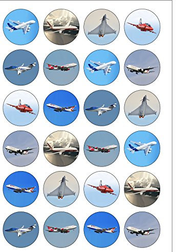 24 Precut Aeroplane Plane Jet Air Travel Themed Edible Wafer Paper Cake Toppers Decorations - 8 different planes