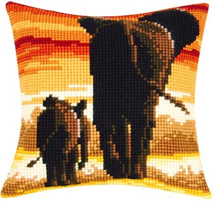 Vervaco Cross Stitch Cushion Elephants, Cotton Blend, Assorted, 26 x 1 x 7.6 cm