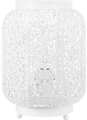 Beliani Marokkanische Tischleuchte Tischlampe weiß Metall 27 cm Laternenform rund Somes