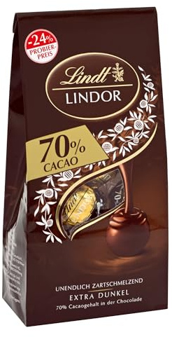Lindt Lindor Edelbitter Schokoladenkugeln mit 70 % Kakao (ca. 10 Kugeln), 136 g, Promotion