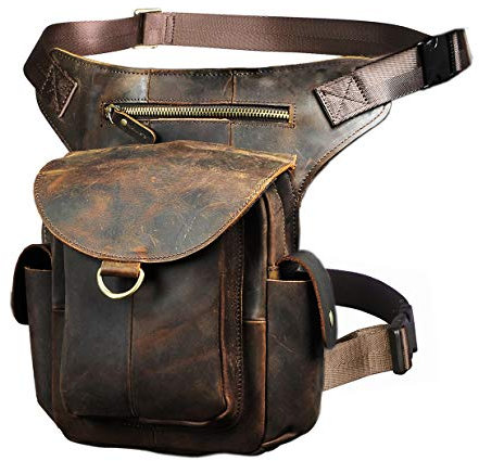 Le'aokuu Herren Echtes Leder Tasche Schultertasche Gürteltasche Beinbeutel Beintasche Hüfttasche Drop Leg Thigh Bag Reisen Messenger Bag 9938 (01 Braun)