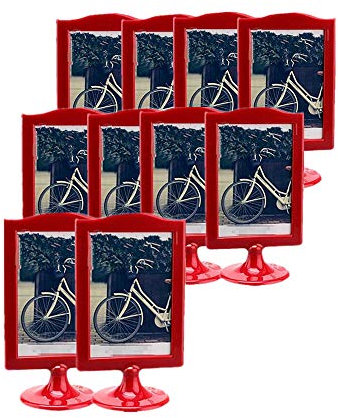 Selbststehender Bilderrahmen, 10 Stück, vertikaler Ständer-Bilderrahmen, doppelseitiger Schild-Displayhalter, 2-seitiger Rahmen für Preisschilder, Ornamente Ausstellung (rot)