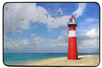 Use7 Fußmatte Ocean Beach Leuchtturm Vogel Indoor Outdoor Eingang Fußmatte Bad 60 x 40 cm