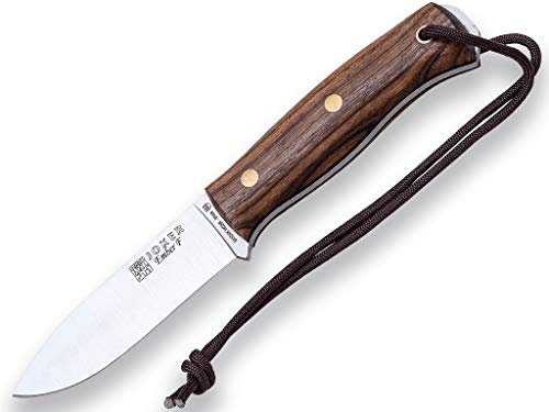 Joker Jagdmesser Ember F, CN123-P, Gürtelmesser mit 10,5 cm Klinge, Walnuss Holzgriff, Lederscheide mit Feuerstahl, Sandvik Stahl 14C28N, Werkzeug zum Angeln, Jagen, Camping und Wandern