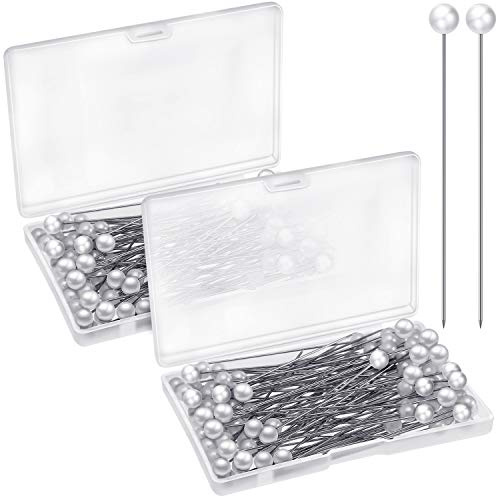 Corsage Boutonniere Teardrop Pearl Head Pins for Wedding Bouquet, DIY Crafts, Jewelry Making, Sewing, Flower Decorations - White Straight Pins (200 Pieces With 2 Boxes)