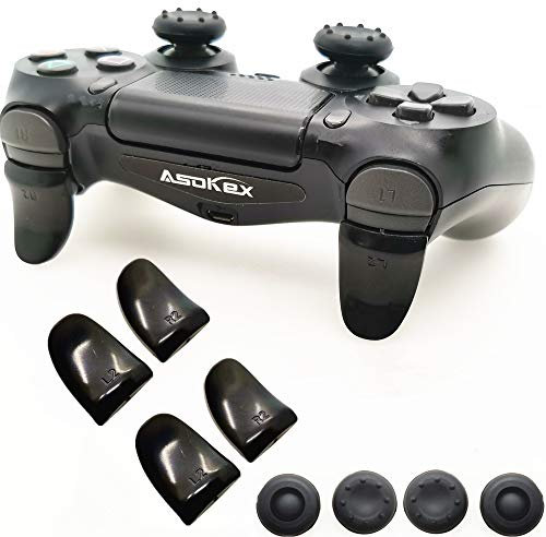 L2 R2 Ps4 Trigger Extenders (2 Pairs L2 R2 Triggers, 4pcs Joystick Cap, 2 Pairs LED Light Bar Decal) for Ps4 Controller(black)