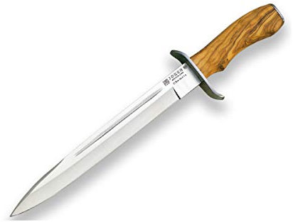 joker Coltello da caccia Chamoís CO31, con mango olivo e lama da 25,5 cm, fodero in pelle marrone, peso 300 grammi, traversa in acciaio inox, per la pesca, la caccia, l'escursionismo, il campeggio