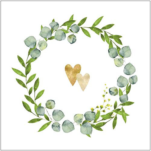 Miss Lovely Hochzeitsservietten Botanical Hearts Servietten mit Blätter-Ranke weiß grün Gold Tisch-Dekoration Hochzeits-Deko Zubehör & Accessoires (40, Botanical Hearts)