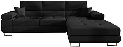 MOEBLO Ecksofa mit Schlaffunktion mit Bettkasten Couch L-Form Polstergarnitur Wohnlandschaft Polstersofa mit Ottomane Couchgranitur - Alvaro (Schwarz (Sawana 14), Ecksofa Rechts)