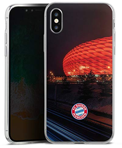 Slim Case kompatibel mit Apple iPhone XS Silikon Handyhülle transparent Hülle extra dünn FC Bayern München FCB Stadion