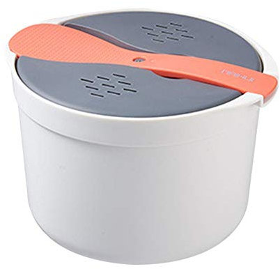 chlius Olla Arrocera De Microondas, 2 L Cocedor de Arroz Y Grano para Microondas con Colador, Tapa Y Cuchara de Arroz, Plástico Libre de BPA, Resistente Al Calor -20 ? A 120 ?, para Cocinar En Casa
