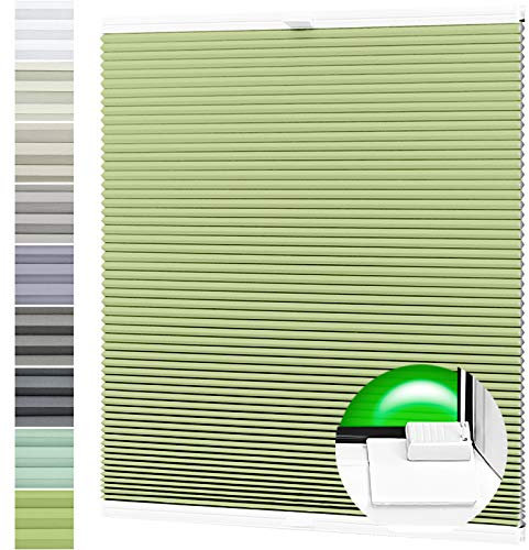 Wabenplissee nach Maß Verdunklung Thermo Plissee Kleben Ohne Bohren Pistaziengrün Rückseite Weiß Breite: 61-70 cm, Höhe: 101-140 cm