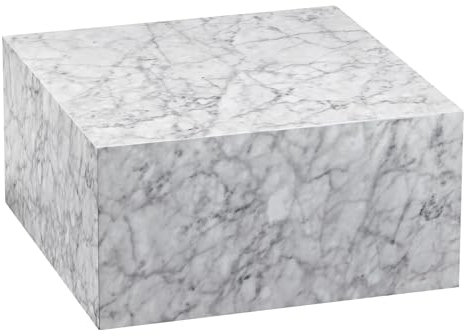 Wohnling Couchtisch MONOBLOC 60x30x60 cm Hochglanz mit Marmor Optik Weiß, Design Wohnzimmertisch Cube Quadratisch, Lounge Beistelltisch Würfel Form