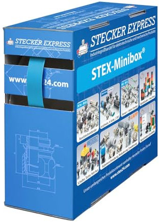136319 Stex24 Schrumpfschlauch 2:1, Minibox mit 11,0m, blau 9,5/4,8mm, 3/8 Zoll, WSB2 Schrumpftemperatur mind. 110°C, vollständig bei mind. 120°C - 1 Stück