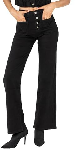 Nina Carter Flared Bootcut Jean pour Femme Taille Haute Évasé Pantalon Vintage Stretch, Noir (P187-1), XXL