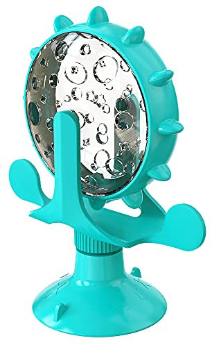 ALEENFOON Interactive Cat Toy, Windmill Cat Toys, Cat Wheel Treat Dispensing Slow Feeder Toy, Interactive Teasing Cat Toy with Bell 360° Rotating & Suction Cup, Cat Food Dispenser Toy for Cats