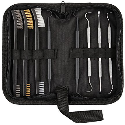Tough Tactical Tools Gun Cleaning Set, Double Ended Nylon/Brass/Steel Gun Brush, 3 Steel Gun Picks and 2 Polymer Picks for Pistol, Rifle and other Firearms