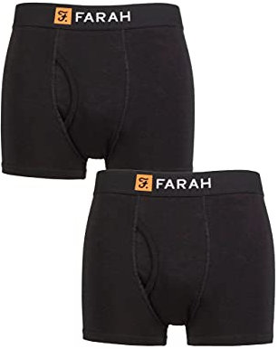 Farah Herren Einfarbig und gestreift Baumwolle Klassisch Schlüsselloch Trunk-Unterwäsche Packung 2 Schwarz M