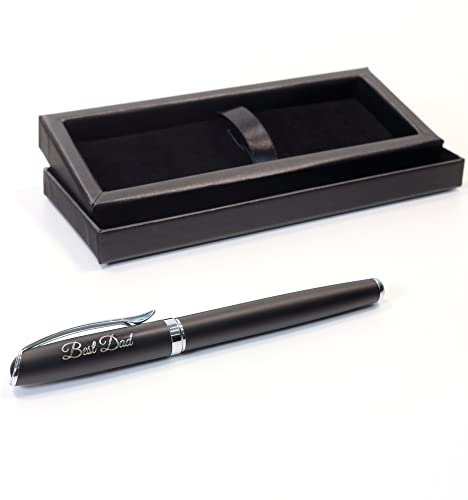 Personalised Custom Premium Satin Black Metal Fountain Pen + Gift Box | Design A Truly Unique Present | Laser Engraved (Black Ink)