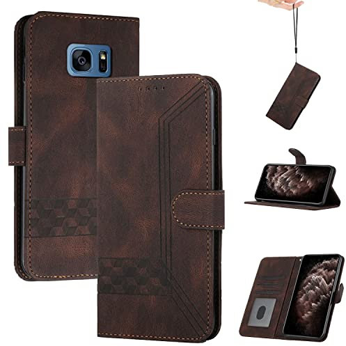 Genlision Funda Compatible con Samsung Galaxy S7 Edge,Flip Leather Edition,Funda de Cuero PU con Cáscara de TPU, magnético, función de Soporte y Ranuras para Tarjetas-Marron Oscuro