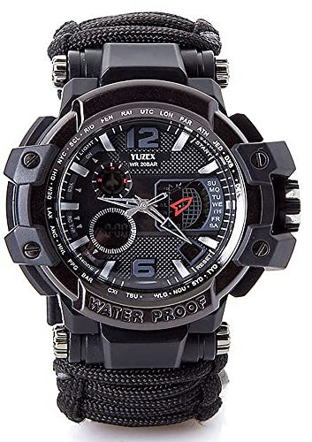 WLDOCA 50M wasserdichte militärische Taktische Paracord-Uhr Multifunktions-Outdoor-Survival-Uhr für Männer Sport-Armbanduhren mit Kompass-Thermometer,C