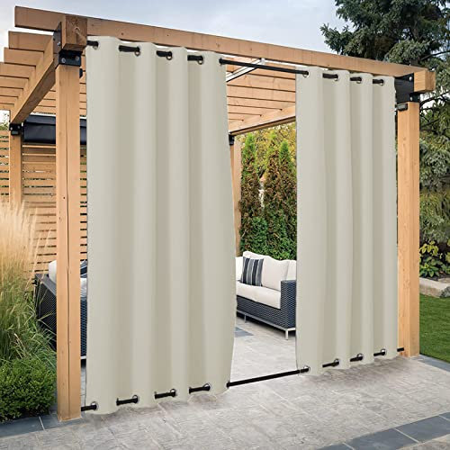 Outdoor Vorhang Wetterfest mit Ösen Oben und Unten, Wasserdicht Windschutz Outdoor Vorhang UV Schutz Sichtschutz Verdunkelungs Vorhang für Terrasse Pergola Gartenlaube, 1 Stück,Beige-B264xH183cm