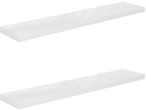 vidaXL Floating Wall Shelves, 2 pcs, High Gloss White, Honeycomb MDF and Metal, 120x23.5x3.8 cm, Invisible Mounting System, Ideal for Displaying Collectibles and Ornaments, DIY Assembly, Suitable ...