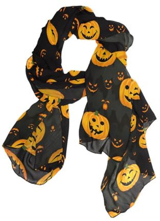 Damen Langer Schal Schal Wrap Weich Mode Leichte Chiffon Seide Schals, Halloween Gruseliges Kürbisgesicht