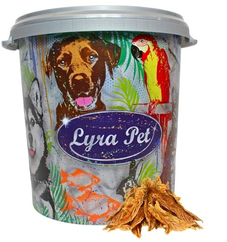 Lyra Pet® 5 kg Hühnerbrustfilet naturbelassen in 30 L Tonne | Fettarmer Kausnack | Proteinhaltiges Leckerli für alle Hunde | Gut verträglich | Getrockneter Kauartikel | 100% Natur | Nährstoffreich