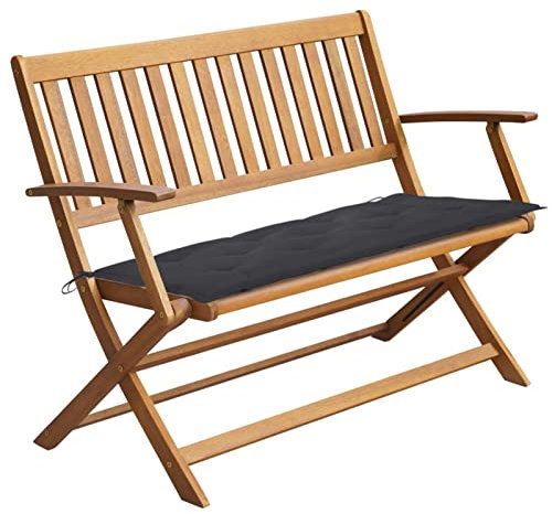 RONGQI Gartenbank mit Auflage, Terrassenmöbel, Wetterfeste Bank, Parkbank, Friesenbank, Deko Bank, Outdoor Bank, Garten Banken, Gartenmöbel, 120 cm Massivholz Akazie