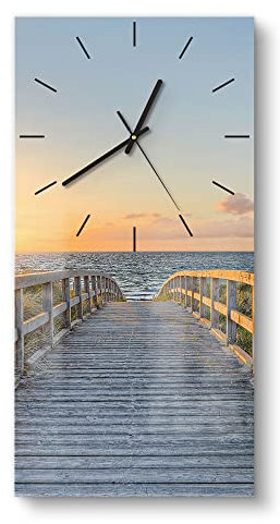 DEQORI Glasuhr | horizontal 30x60 cm | Motiv Dünenweg zum Meer | große XXL Design Uhr aus Glas | leise Wanduhr für Wohnzimmer & Küche | moderne Hingucker Uhr für die Wand
