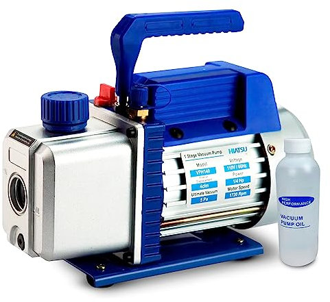 Hiatsu Pompe à Vide 4 CFM, Mini Fendue 5 Pa, Pompe à Vide économique pour climatiseur réfrigérant HVAC Air Tool R410a avec Bouteille d'huile et Port d'entrée mâle 6,35 mm