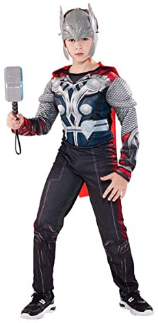 nezababy Thor Kostüm für Kinder Muskelanzug Helm Superhelden Outfit Jungen bestehend Umhang elektronischem Hammer Axt