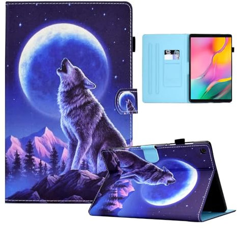 CXTCASE Funda para Samsung Galaxy Tab A 10.1 2019(SM-T510/T515), funda protectora con función atril para Samsung Galaxy Tab A 10.1 2019 SM-T510/T515, lobo nocturno