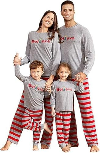IFFEI Pyjamas de Noël Assortis pour la Famille, Ensembles de Pyjamas avec T-Shirt à Manches Longues avec cerf et Pantalons à Carreaux, vêtements de détente avec Poche Women S