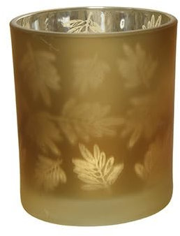 CHICCIE Teelichthalter Glas Blätter Matt Gold 8x7cm Windlicht Herbstdekoration