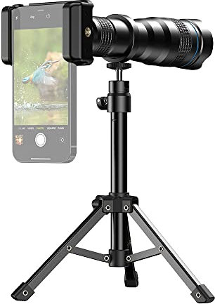 Irfora Teleobiettivo 36X per telefono cellulare Kit con treppiede in metallo Borsa universale per obiettivo con clip per telefono per escursionismo Campeggio Osservazione della fauna selvatica Luna