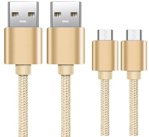 MOBISTAR Micro USB Cable 1M, (Pack of 2) Android USB to Micro 3A Fast Charging Cable Nylon Braided Tangle-Free Micro Charging Cable For Samsung S7/S6/S5, Motorola, Nokia, Sony, PS4 (Gold)