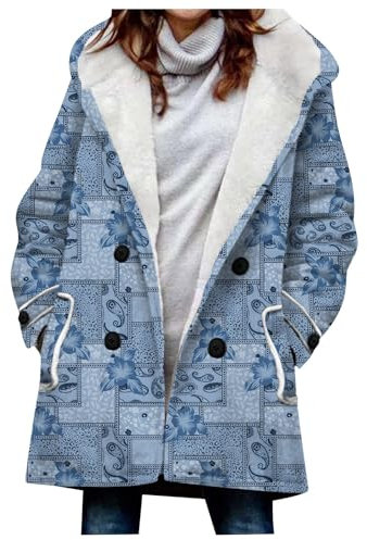 KONG JIMFAN Herbstjacke Damen Skijacke Lederjacke Damen Lange Winterjacke Übergangsjacke Damen Steppjacke Damen Lang Wachsjacke Damen Woll Kurzmantel Damen Strickjacke Damen(Hellblau,3XL)