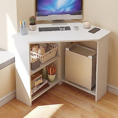 L-förmiger Gaming-Schreibtisch mit großem Stauraum – Dreieck Arbeitszimmer & Computertisch für Büro oder Zuhause – umweltfreundliches Holz – Laptop-Workstation