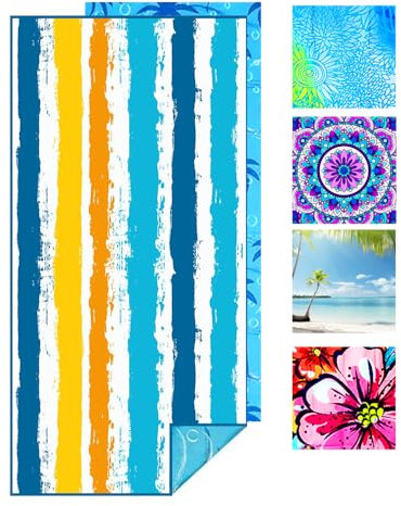 Strandtuch Mikrofaser Beach Towel Badetuch Sandfrei XXL Schnelltrocknend Strandhandtuch Damen Groß Strandtücher Sommer Zubehör Handtuch Strand Mädchen Geschenke für Damen 180*80 Bunte Streifen